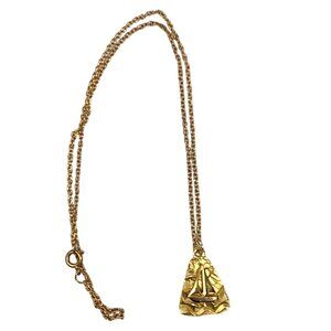Sailboat Pendant Necklace Hammered Finish & Gold-Tone 18" Chain w/ Case